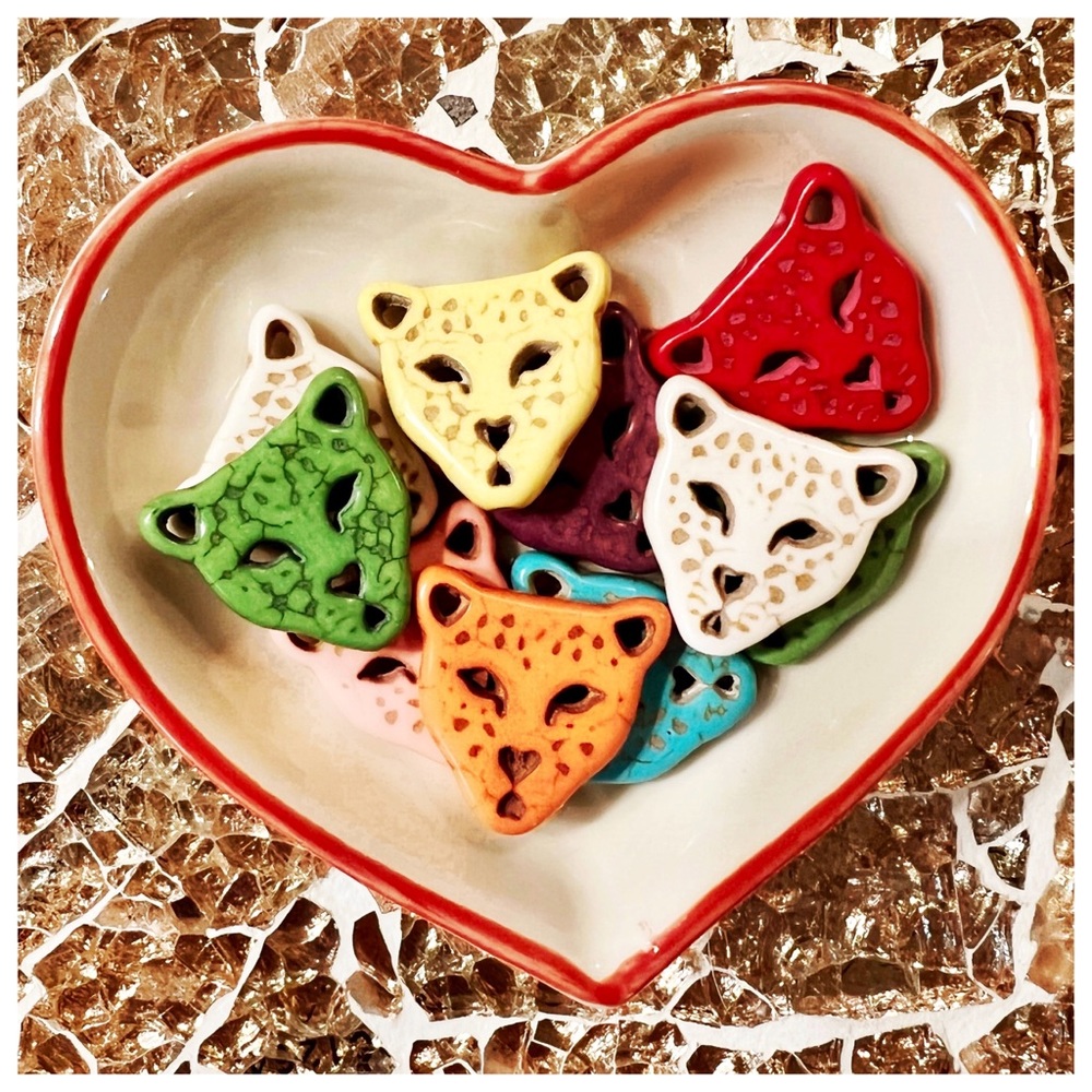 Leopard Cheetah Head Jewelry Craft Making Stone Beads Multicolor—10 Beads, 21MM